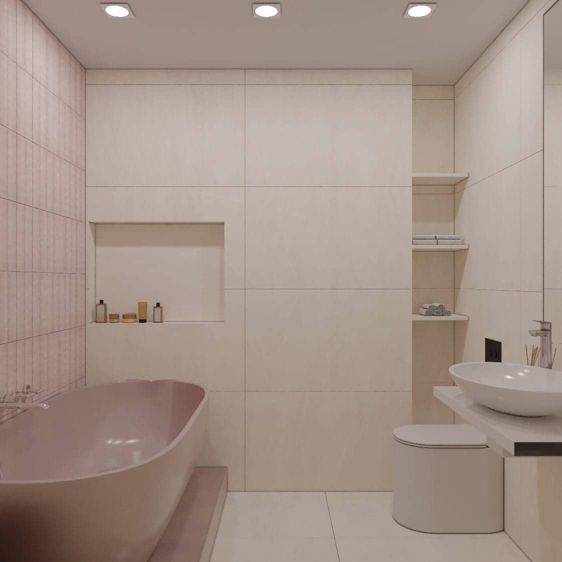Pudra tonlu küvetli banyo
