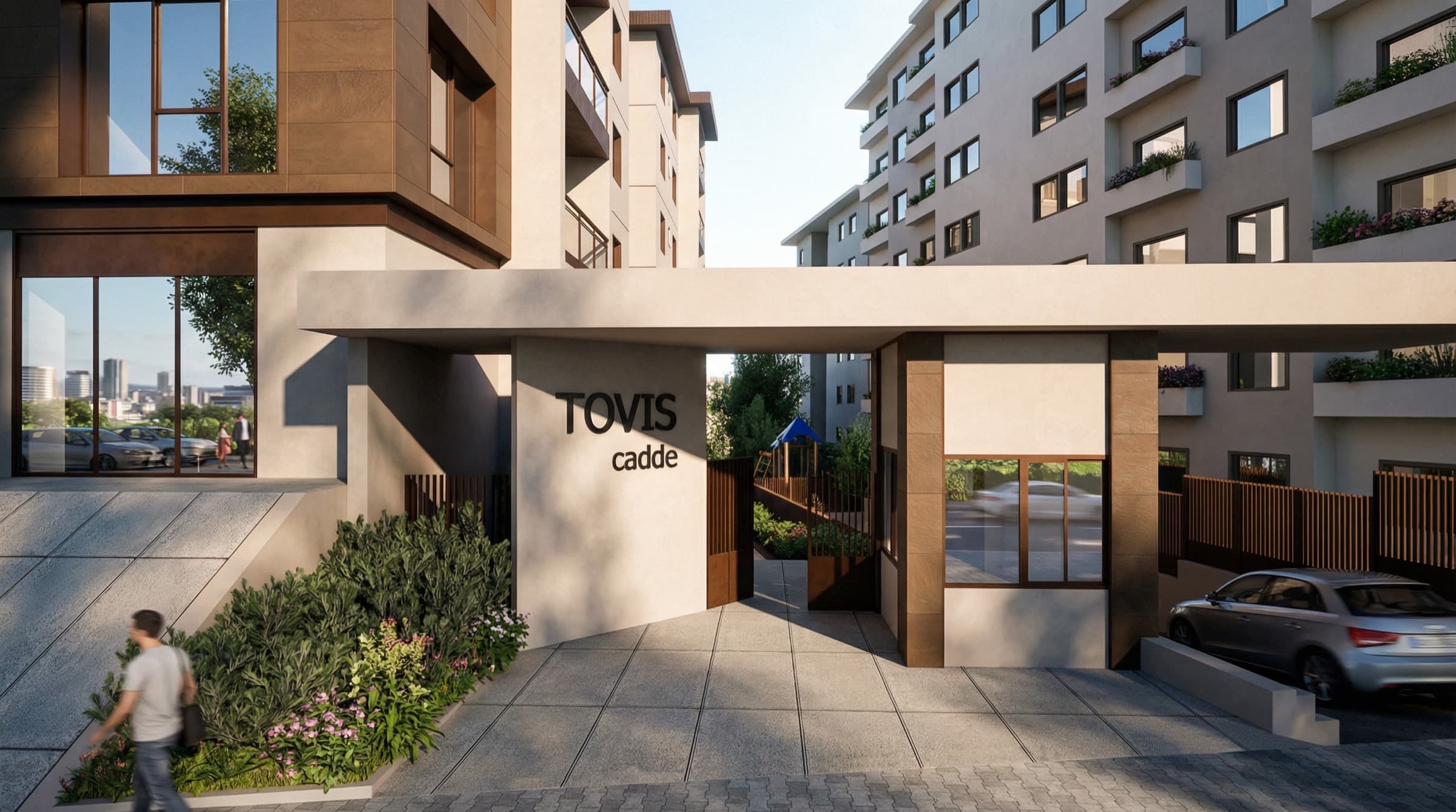 TOVİS Cadde tabelalı karşılama duvarı ve üstü kapalı giriş